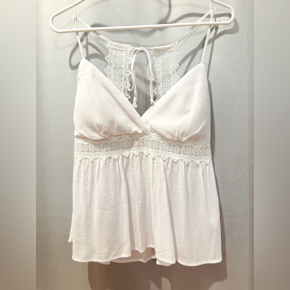 No Boundaries White Lace Trim Cami Top